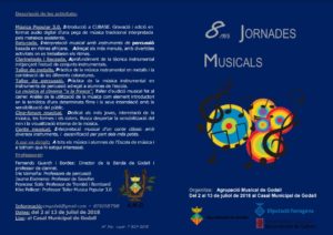 Programa de les vuitenes jornades musicals de l'Agrupació Musical de Godall, part frontal
